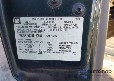 2005 Chevrolet Silverado 1500 Z71 from USA, damaged, VIN 1GCEK19B25E169957